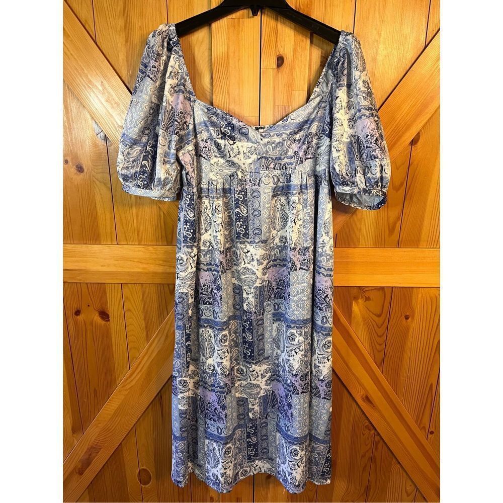 NSR LAYLA PRINTED MIDI DRESS IN BLUE PATCH nwt Size Med (2910)